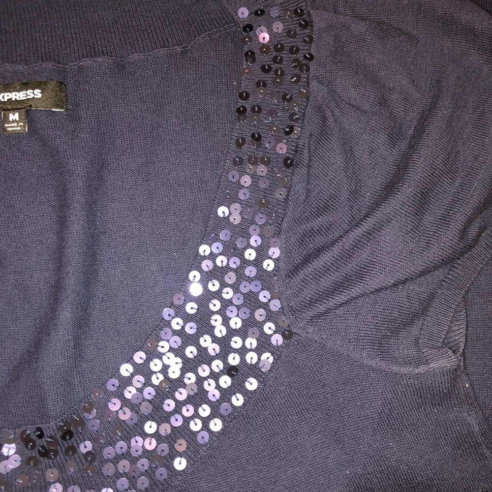 Express - Navy Short-Sleeve Top With Sequence - image 4